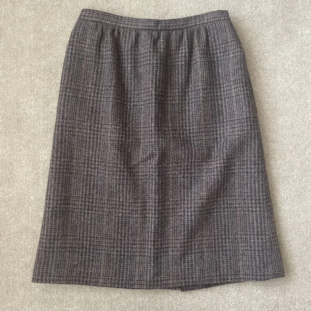 Vintage Bretton Place Skirt Womens 12 Grey Multicolor Plaid 100% Wool Lined Slit